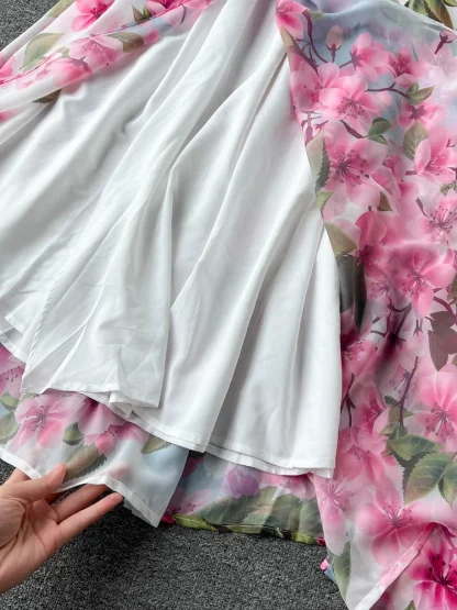 Off-shoulder Floral Long Pink Dress - Image 3