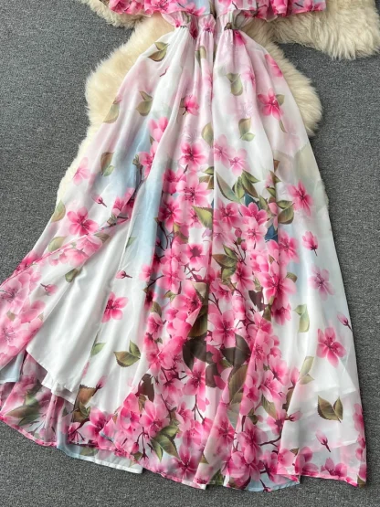 Off-shoulder Floral Long Pink Dress - Image 6