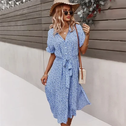 Ditsy V-neck Casual Pink Dresses - Image 2