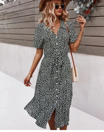 Ditsy V-neck Casual Pink Dresses - Image 3