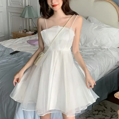 A-line Mesh Solid Pink Dress - Image 4