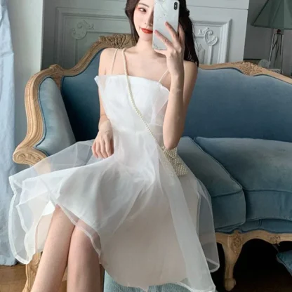 A-line Mesh Solid Pink Dress - Image 5