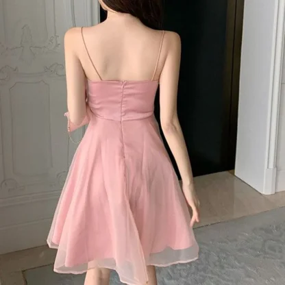 A-line Mesh Solid Pink Dress - Image 3