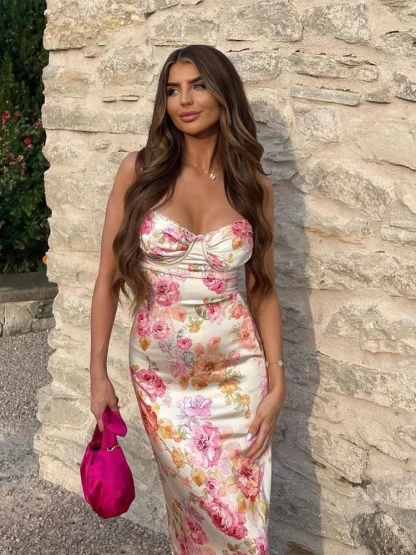 Elegant Floral Pink Dress - Image 2