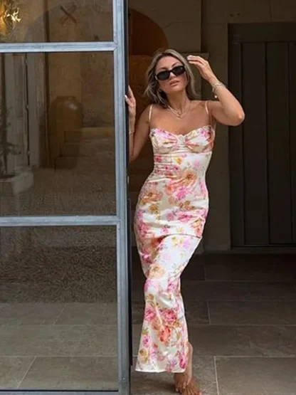 Elegant Floral Pink Dress - Image 3