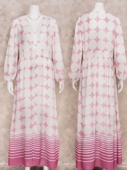 Plunge Neck Long Pink Dress - Image 7