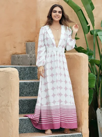 Plunge Neck Long Pink Dress