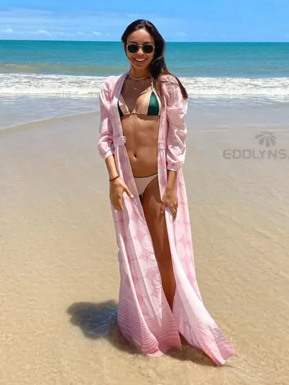 Plunge Neck Long Pink Dress - Image 6
