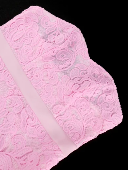 Strapless Asymmetrical Lace Pink Dress - Image 5