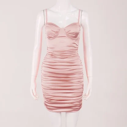 Sleeveless Ruched Bodycon Pink Dress - Image 6