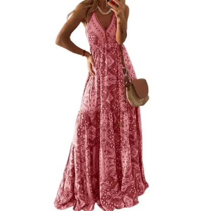 Boho-style V-neck Pink Dresses