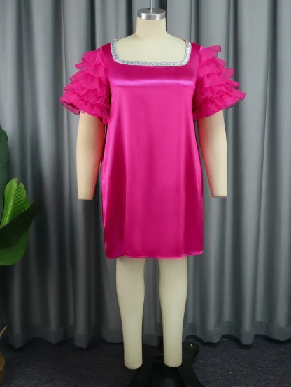 Square Neck Shiny Pink Dress - Image 3