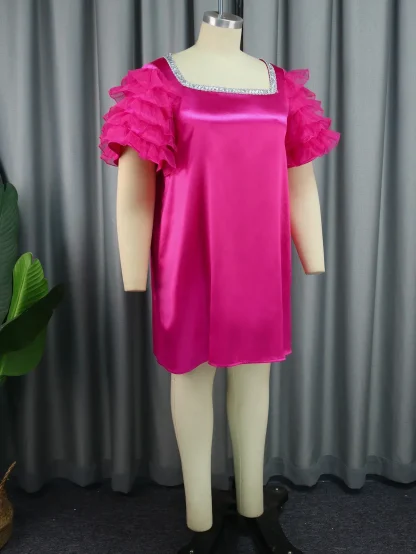 Square Neck Shiny Pink Dress - Image 4