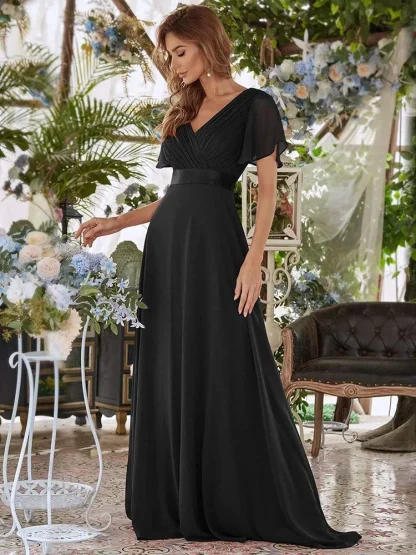 V-neck Elegant Long Pink Dresses - Image 6