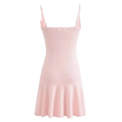Knitted Sleeveless Mini Pink Dress - Image 6