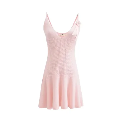 Knitted Sleeveless Mini Pink Dress
