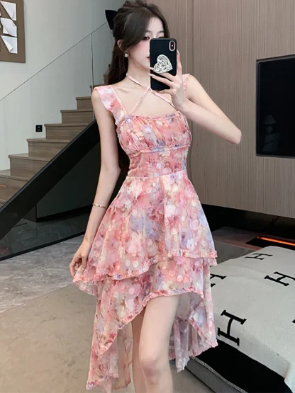 High Low Floral Pink Dress - Image 4