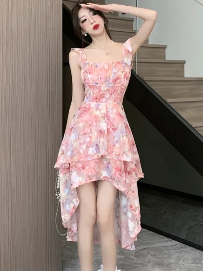 High Low Floral Pink Dress - Image 5