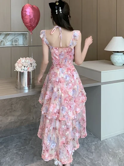 High Low Floral Pink Dress - Image 6