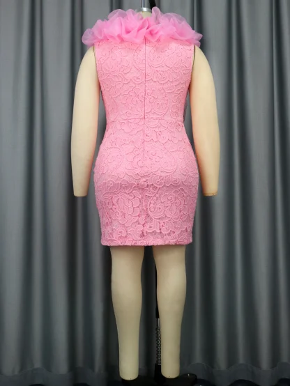 Ruffle Sleeve Lace Pink Dress - Image 4