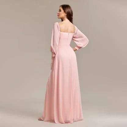 Lantern Sleeve Long Pink Dress - Image 2