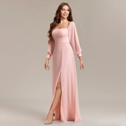 Lantern Sleeve Long Pink Dress - Image 3