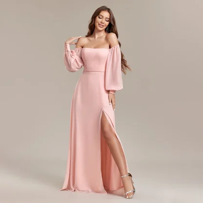 Lantern Sleeve Long Pink Dress - Image 4