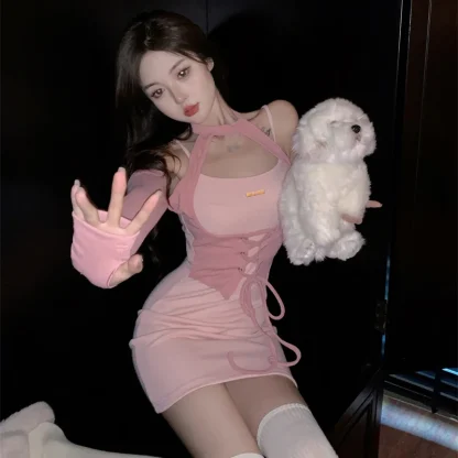 Aesthetic Cold-shoulder Pink Dress - Image 4