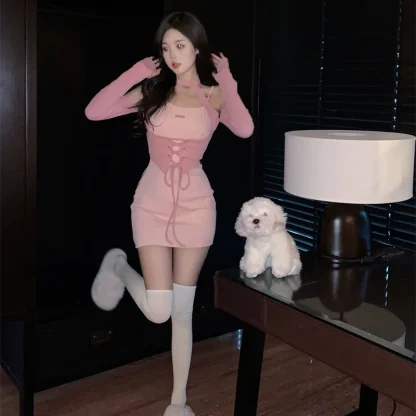 Aesthetic Cold-shoulder Pink Dress - Image 6