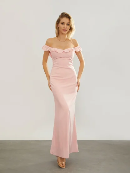 Off-shoulder Long Pink Dress - Image 2