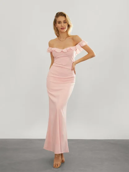 Off-shoulder Long Pink Dress - Image 4