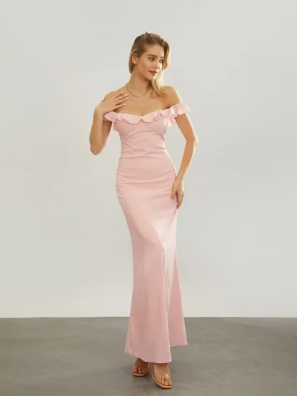 Off-shoulder Long Pink Dress - Image 5