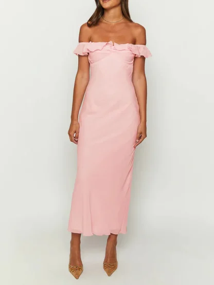 Off-shoulder Long Pink Dress