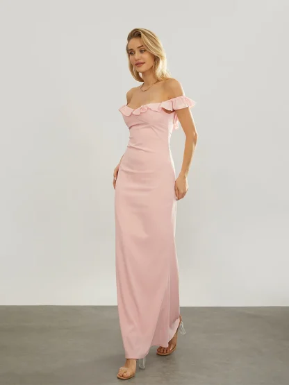 Off-shoulder Long Pink Dress - Image 6