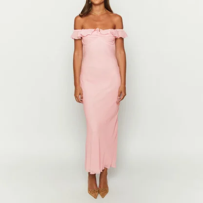 Off-shoulder Elegant Pink Dress - Image 3