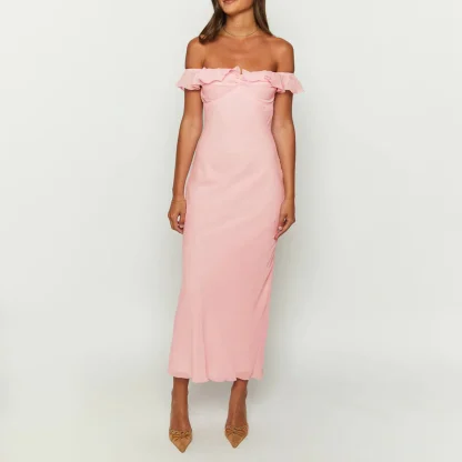 Off-shoulder Elegant Pink Dress - Image 4