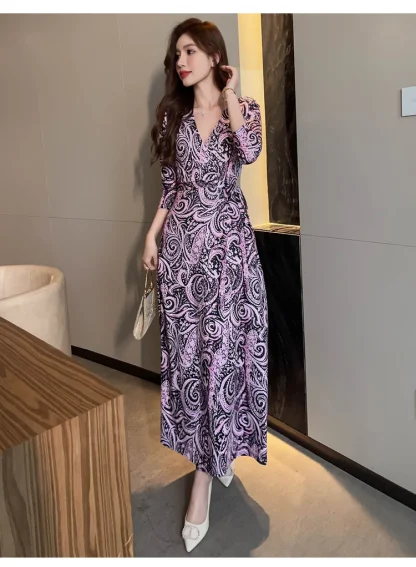V-neck Thigh High Slit Pink Dress - Image 3