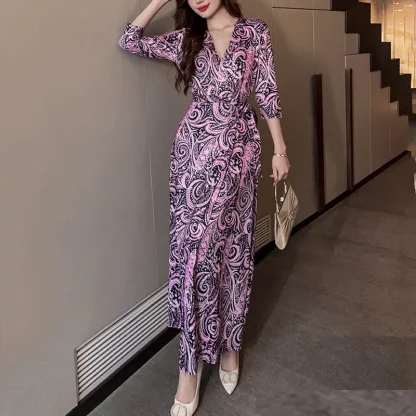 V-neck Thigh High Slit Pink Dress