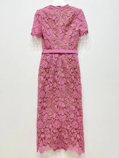 Elegant Lace Midi Pink Dress - Image 3
