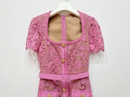 Elegant Lace Midi Pink Dress - Image 4
