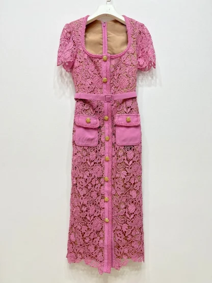 Elegant Lace Midi Pink Dress - Image 2