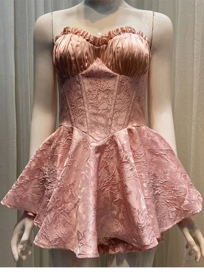 Strapless Corset Mini Pink Dresses