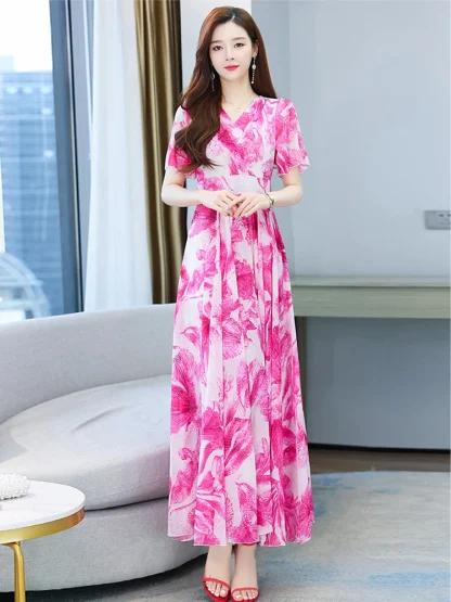 Flowy Elegant Floral Pink Dresses - Image 2