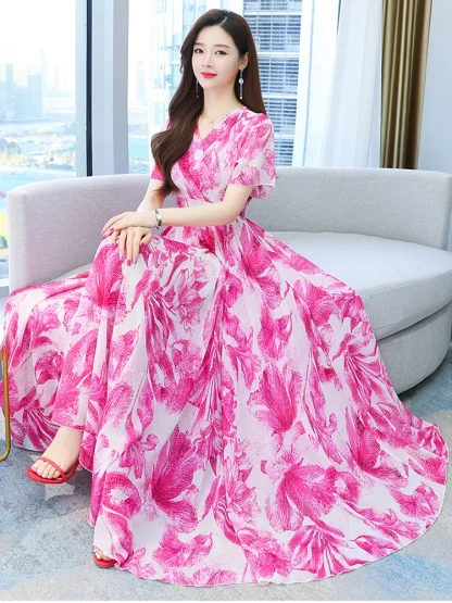 Flowy Elegant Floral Pink Dresses