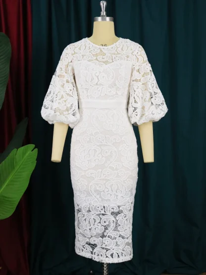 Lace Hollow Out Pink Dress - Image 3