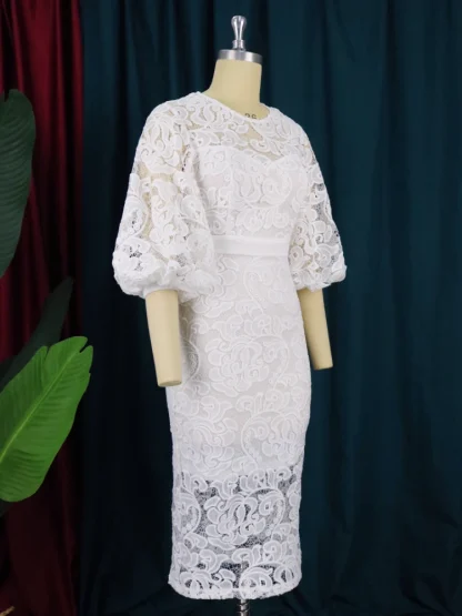 Lace Hollow Out Pink Dress - Image 4