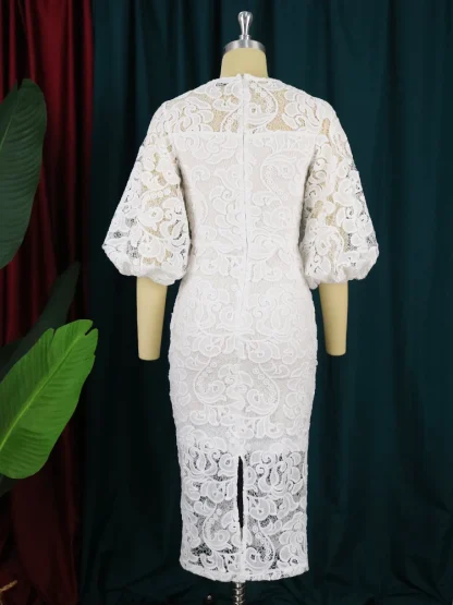 Lace Hollow Out Pink Dress - Image 5
