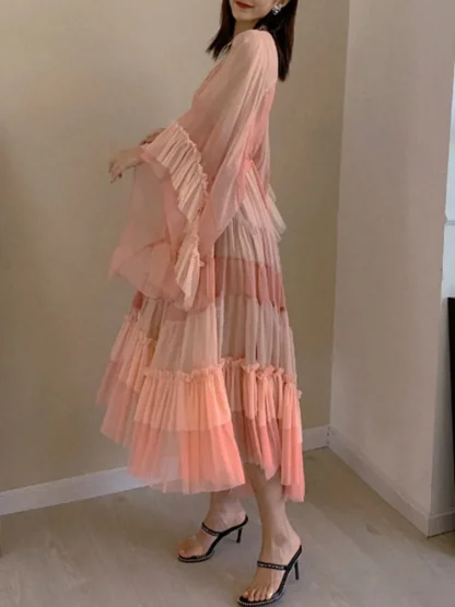 Flowy Drawstring Waist Pink Dress - Image 5