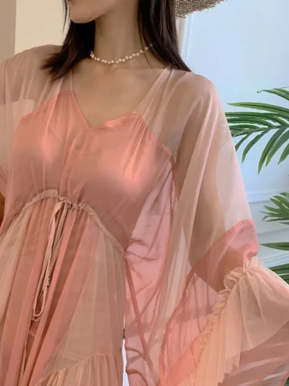 Flowy Drawstring Waist Pink Dress - Image 6