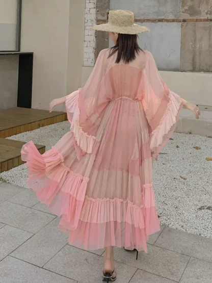 Flowy Drawstring Waist Pink Dress - Image 2